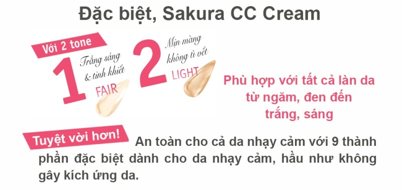 CC Sakura Cream có 2 tone màu phù hợp với mọi loại da